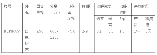 非離子聚丙烯酰胺技術指標